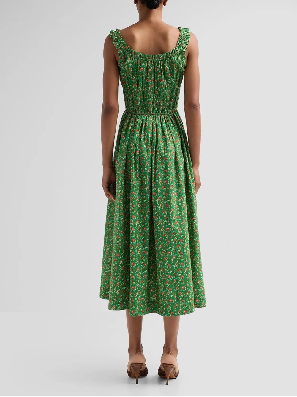Doen Green Floral Smocked Maxi Emmaretta Dress with Ruffle Straps Size Large - Picture 8 of 8